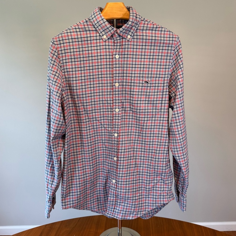 Vineyard Vines Flannel Shirt Men’s Small Button Down Blues & Pink Plaid